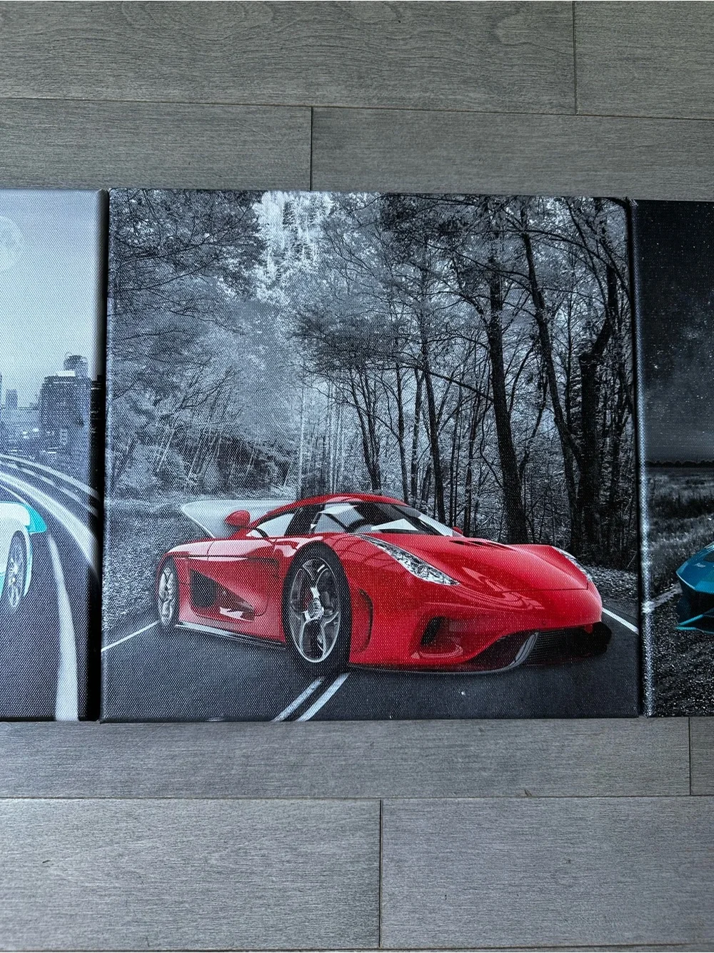Lot Of 4 Black Canvas Vibrant Sports Car Wall Decor Bedroom Mancave Wall Art